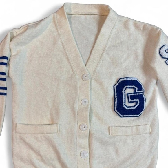 Vintage Varsity Letterman Sweater – Cream Wool Knit – "G" Chenille Patch - Picture 2 of 4